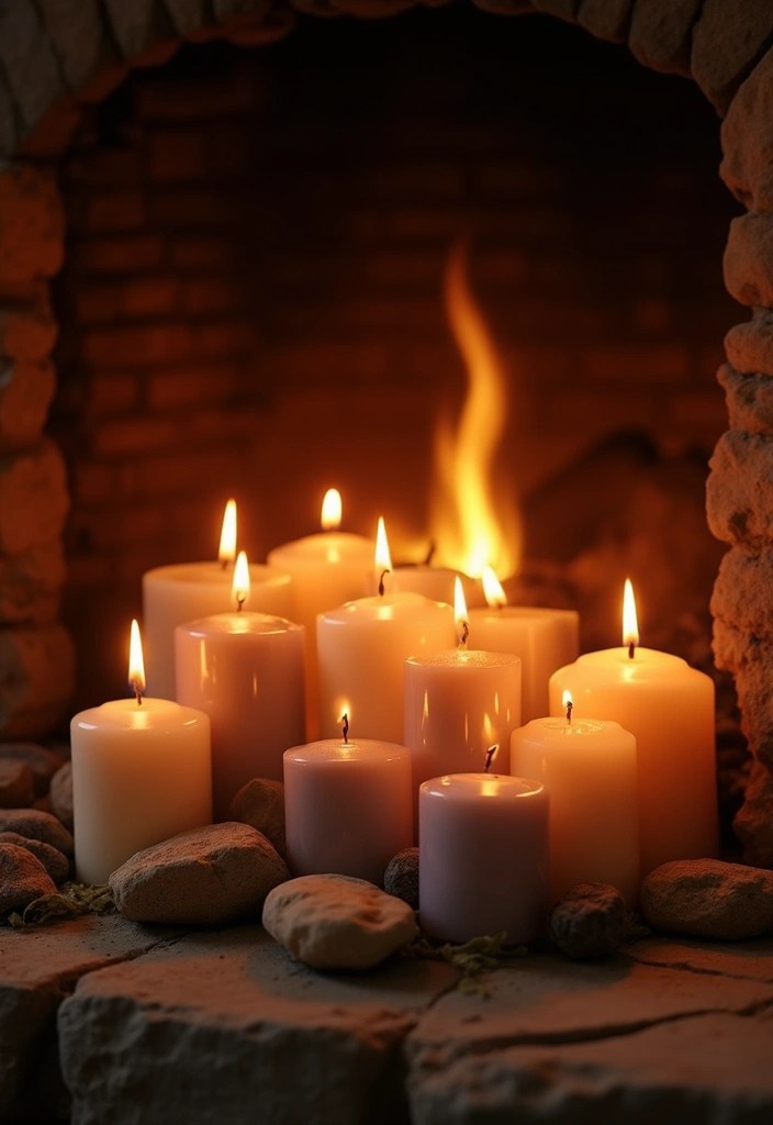 16 Enchanting Candle Lighting Ideas for an Irresistibly Romantic Home (You’ll Be Spellbound by #7!) - 13. Candlelit Fireplace