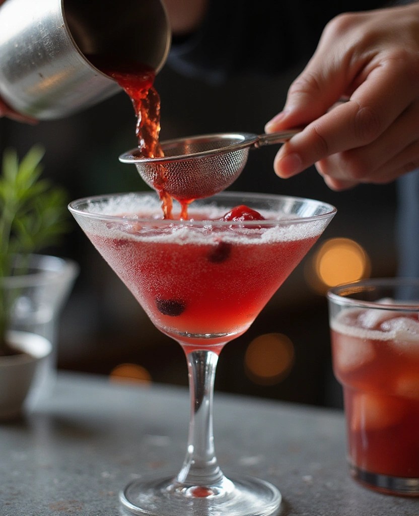 Cherry Martini Recipe: A Sweet and Elegant Cocktail for Cold Nights - Step 6: Strain into Glass