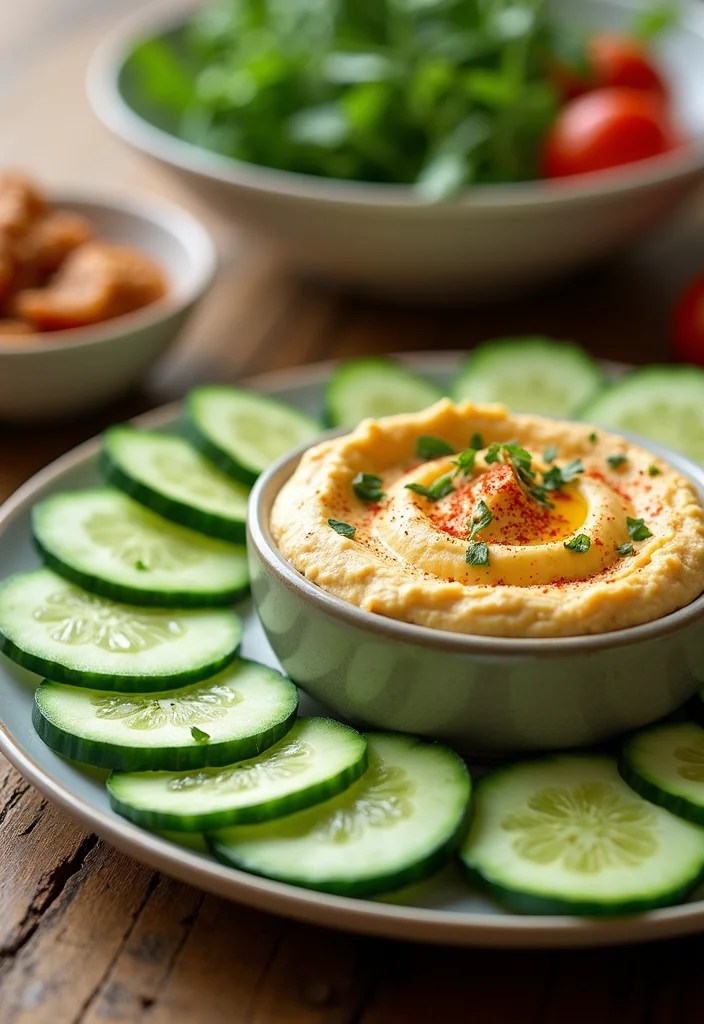 10 Irresistibly Green Snacks That Will Steal the Show at Your Next Party! - 3. Cucumber Slices with Hummus 1