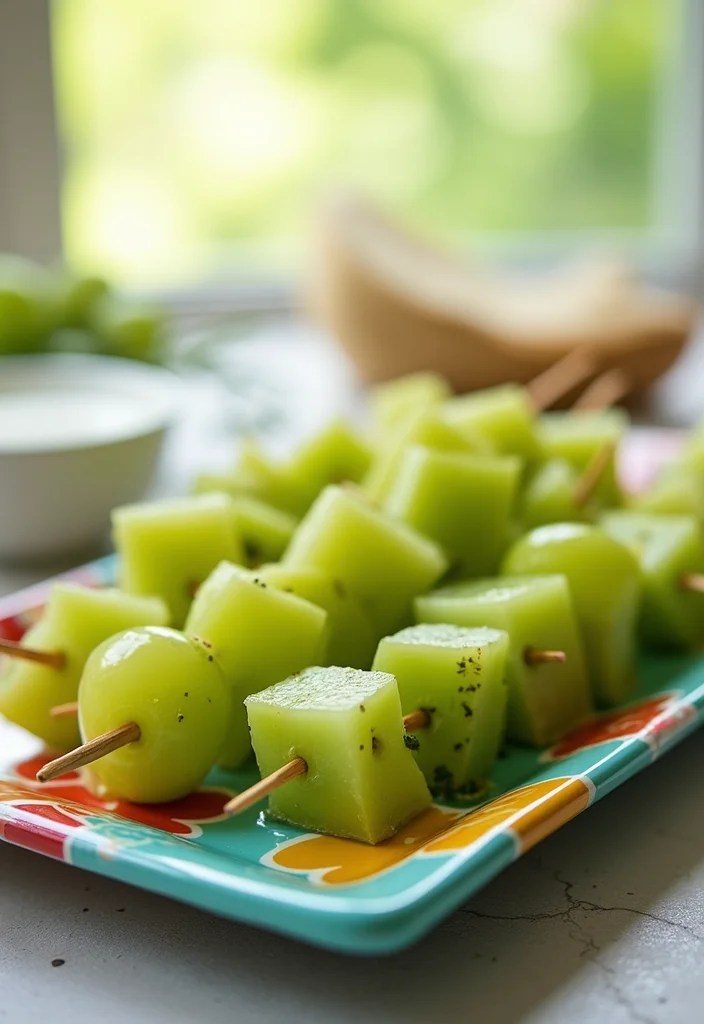 10 Irresistibly Green Snacks That Will Steal the Show at Your Next Party! - 4. Green Fruit Skewers 1