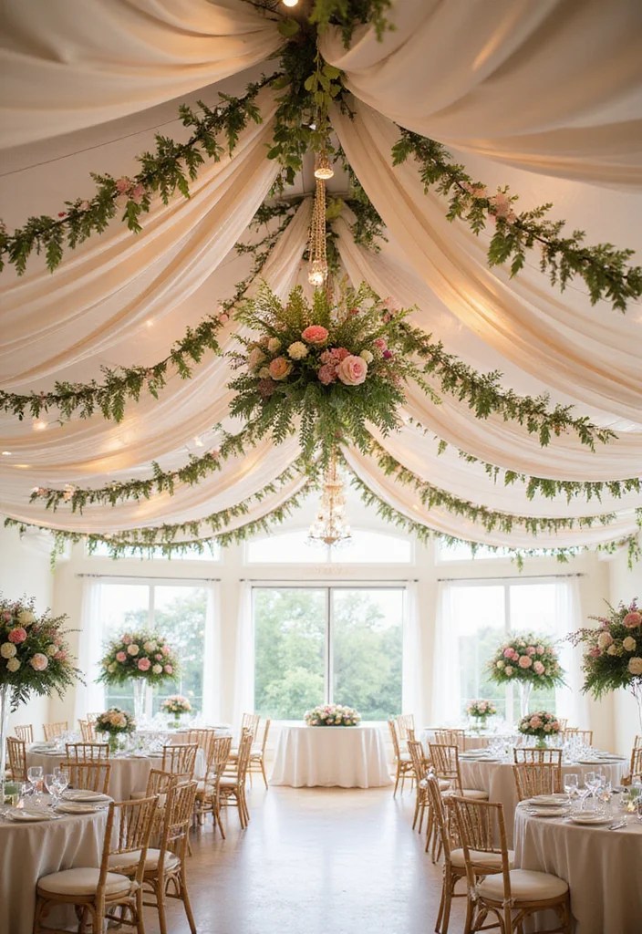 12 DIY Ceiling Draping Hacks to Create a Stunning Wedding Look on a Budget! - 10. DIY Flower and Fabric Combo 1