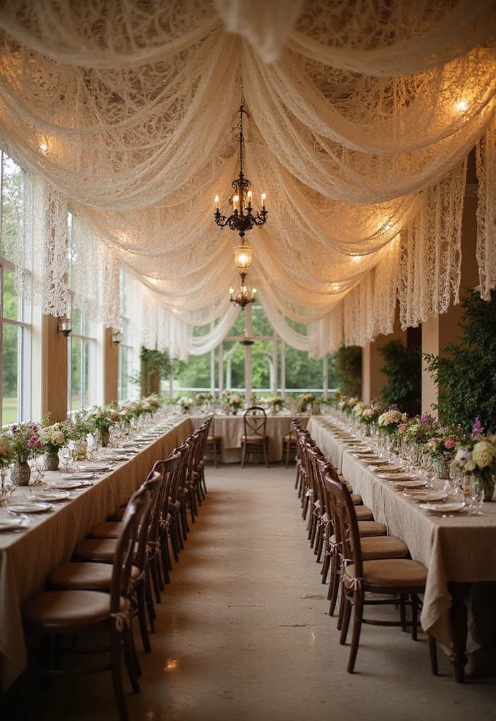 12 DIY Ceiling Draping Hacks to Create a Stunning Wedding Look on a Budget! - 12. Vintage Lace Draping 1