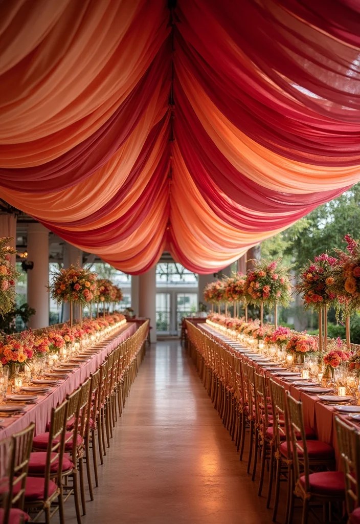 12 DIY Ceiling Draping Hacks to Create a Stunning Wedding Look on a Budget! - 2. Colorful Fabric Swags 1