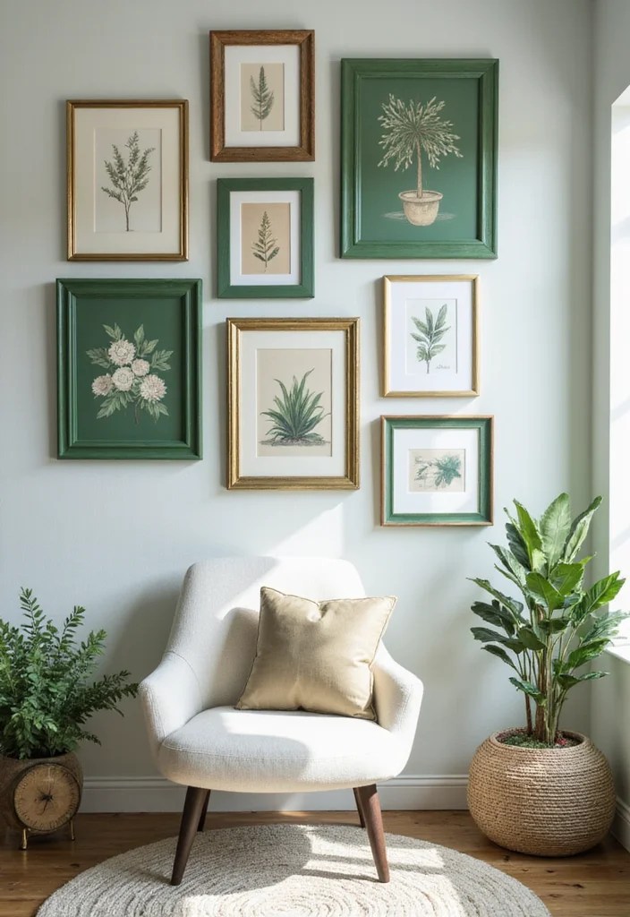 12 Stunning Green Decor DIYs You Can Create for a Fresh and Vibrant Home! - 12. Green Frame Gallery Wall 1