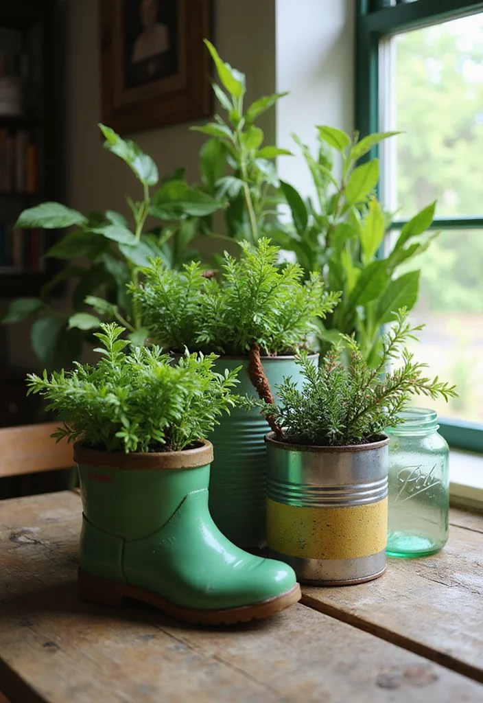 12 Stunning Green Decor DIYs You Can Create for a Fresh and Vibrant Home! - 2. Upcycled Green Planters 1