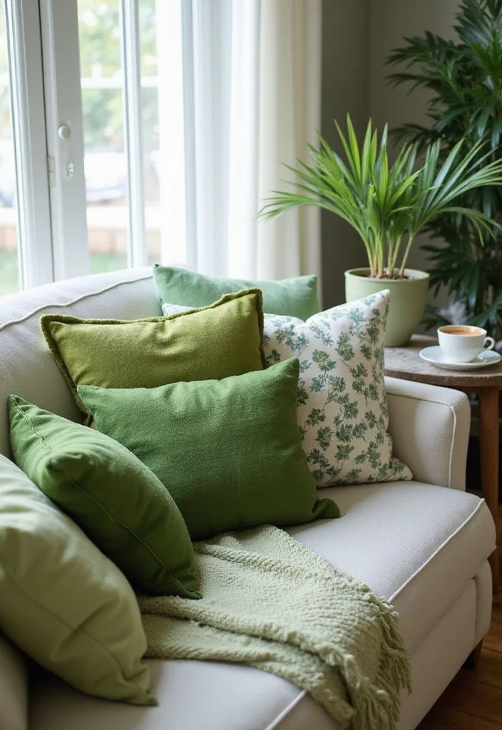 12 Stunning Green Decor DIYs You Can Create for a Fresh and Vibrant Home! - 3. Green Throw Pillows 1