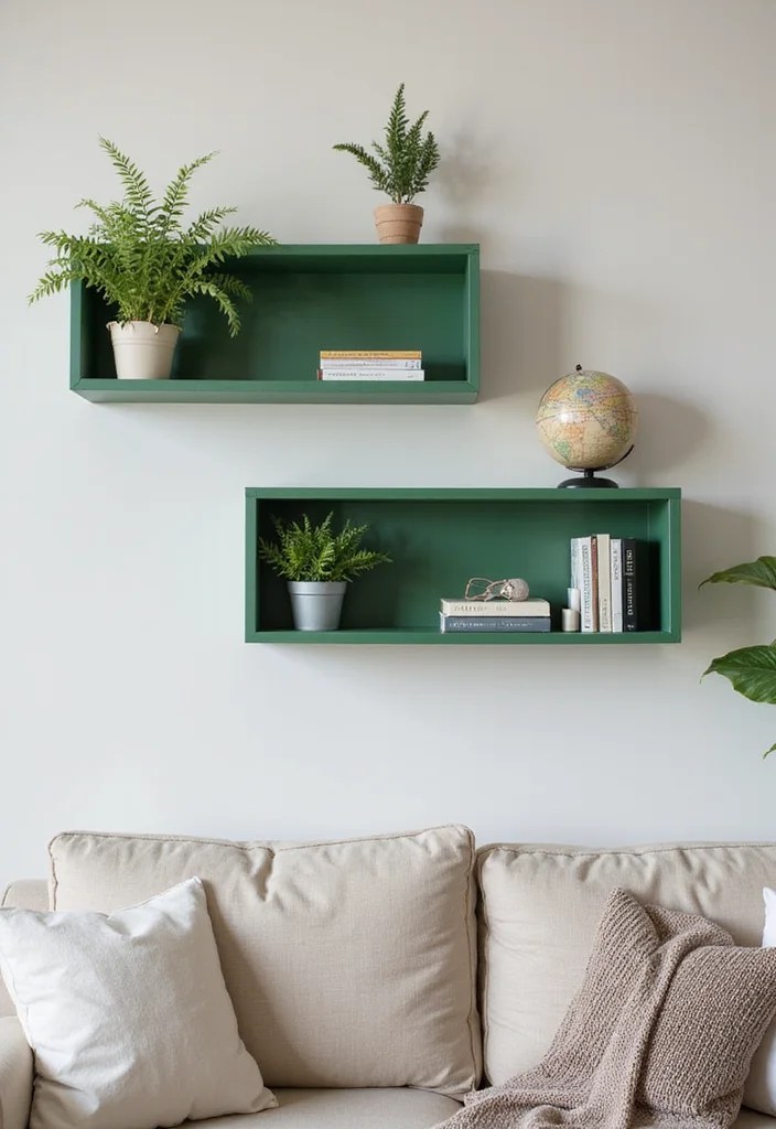 12 Stunning Green Decor DIYs You Can Create for a Fresh and Vibrant Home! - 5. Green Wall Shelves 1