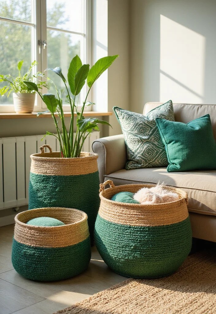 12 Stunning Green Decor DIYs You Can Create for a Fresh and Vibrant Home! - 7. Green Woven Baskets 1