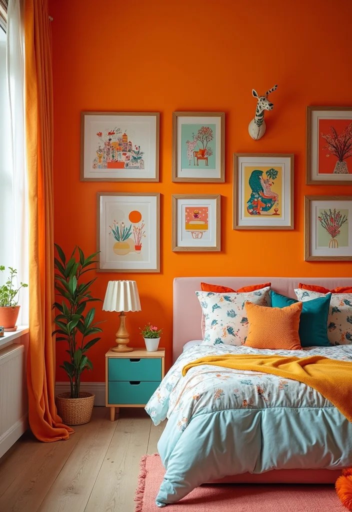 Bedroom Wall Decor Ideas by Wall Color: Frames, Stickers & Showpieces That Match Perfectly - 10. Playful Oranges: Fun Frames and Dynamic Designs 1