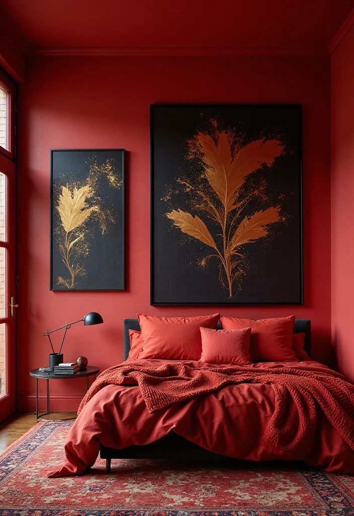 Bedroom Wall Decor Ideas by Wall Color: Frames, Stickers & Showpieces That Match Perfectly - 3. Bold Reds: Statement Frames and Energetic Art 1