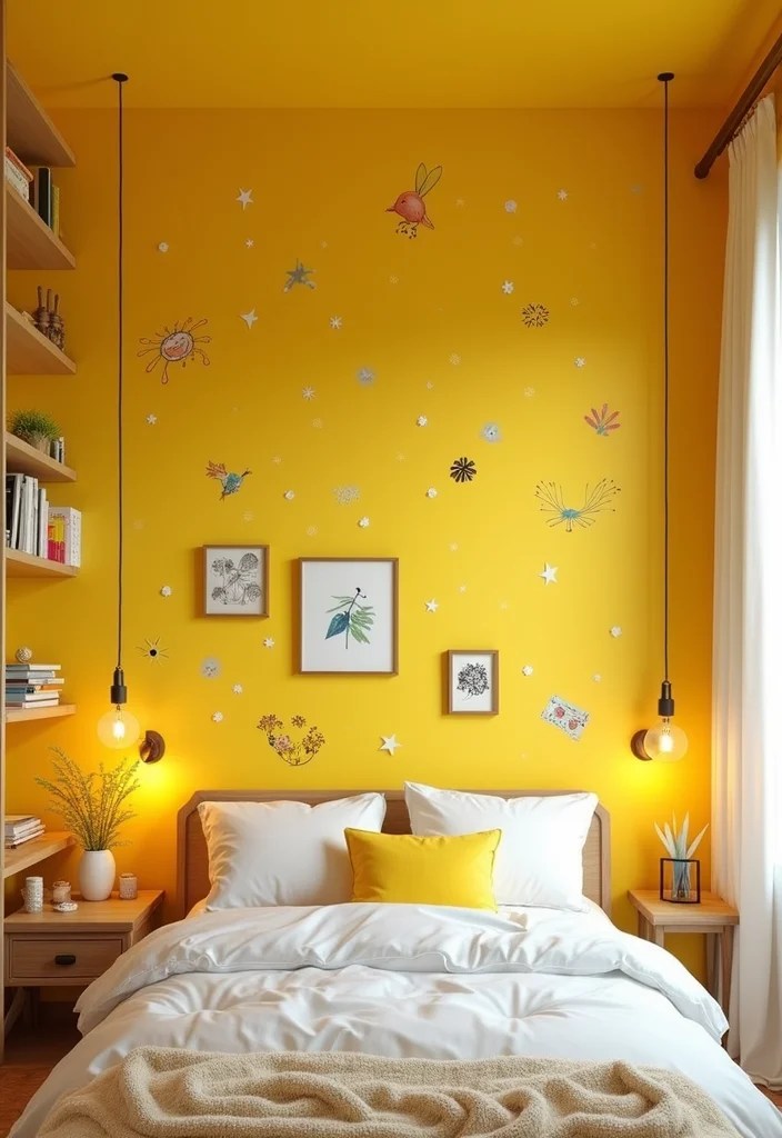Bedroom Wall Decor Ideas by Wall Color: Frames, Stickers & Showpieces That Match Perfectly - 5. Vibrant Yellows: Playful Stickers and Cheerful Art 1