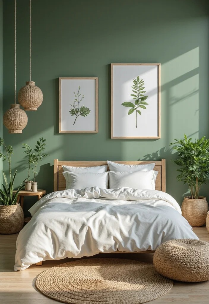 Bedroom Wall Decor Ideas by Wall Color: Frames, Stickers & Showpieces That Match Perfectly - 6. Calming Greens: Botanical Prints and Natural Textures 1