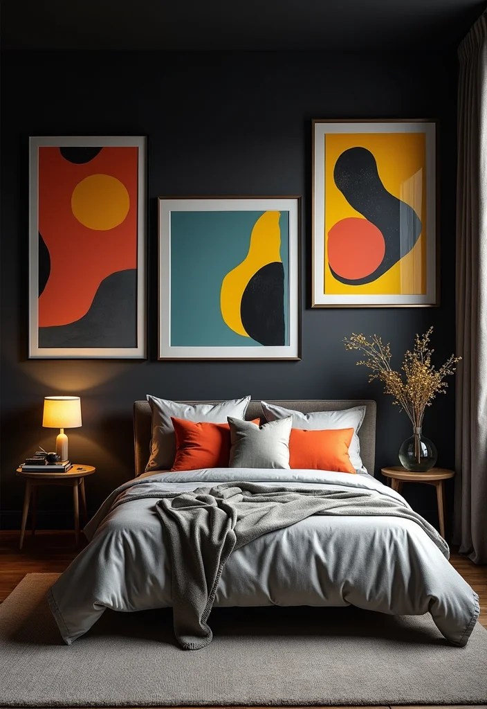Bedroom Wall Decor Ideas by Wall Color: Frames, Stickers & Showpieces That Match Perfectly - 9. Dramatic Black: Artistic Frames and Bold Contrast 1
