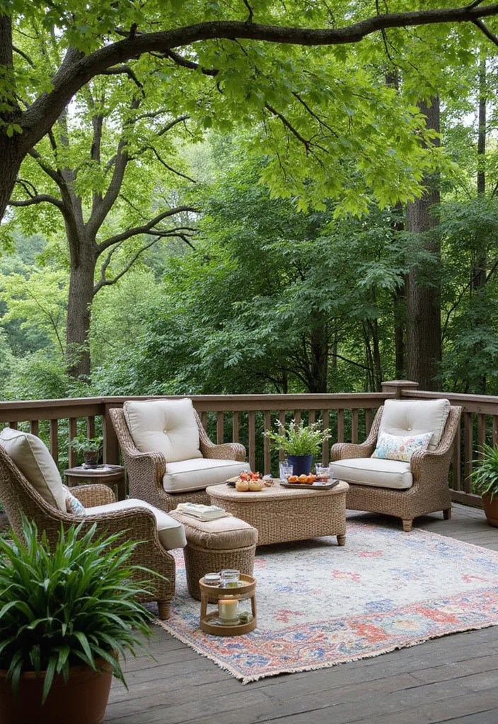 14 Ground Level Deck Ideas That'll Blend Seamlessly with Your Garden Paradise! - 11. Shady Retreat Deck 1