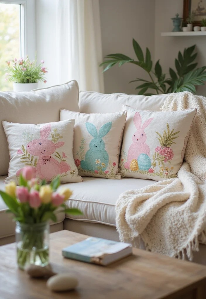 15 DIY Easter Home Decor Ideas That Will Make Your Guests Say 'WOW!' - 6. Easter-Themed Pillows 1