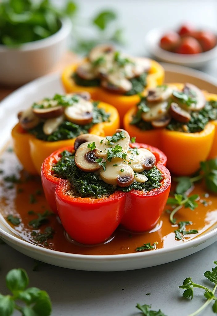 15 Mouthwatering Plant-Forward Meals for Spring That Will Brighten Your Table! - 14. Mushroom and Spinach Stuffed Peppers 1