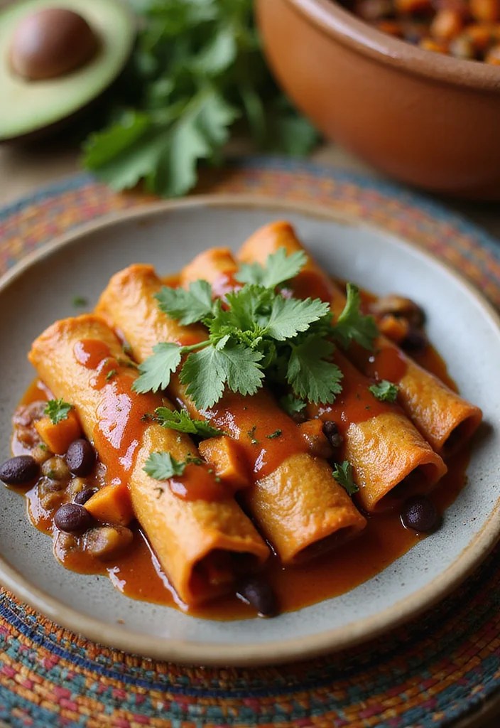 15 Mouthwatering Plant-Forward Meals for Spring That Will Brighten Your Table! - 7. Sweet Potato and Black Bean Enchiladas 1