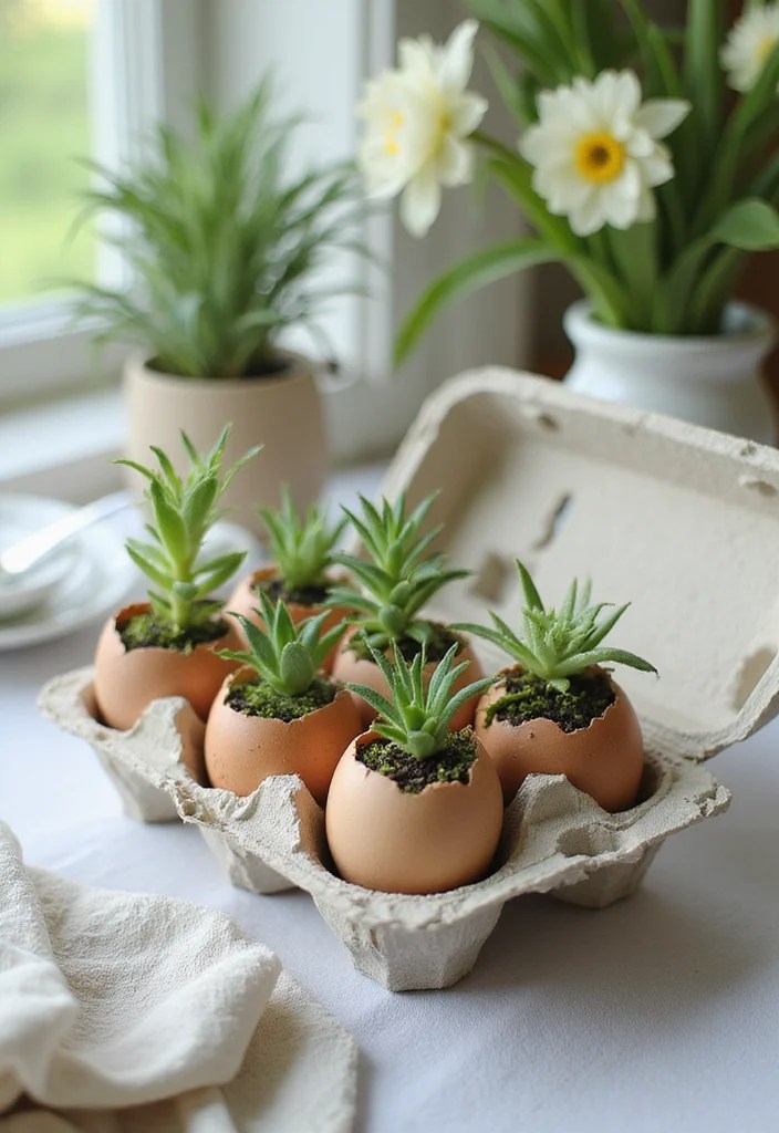 15 Stunning Easter Centerpiece Ideas That Will Wow Your Guests! - 13. Eggshell Planters 1
