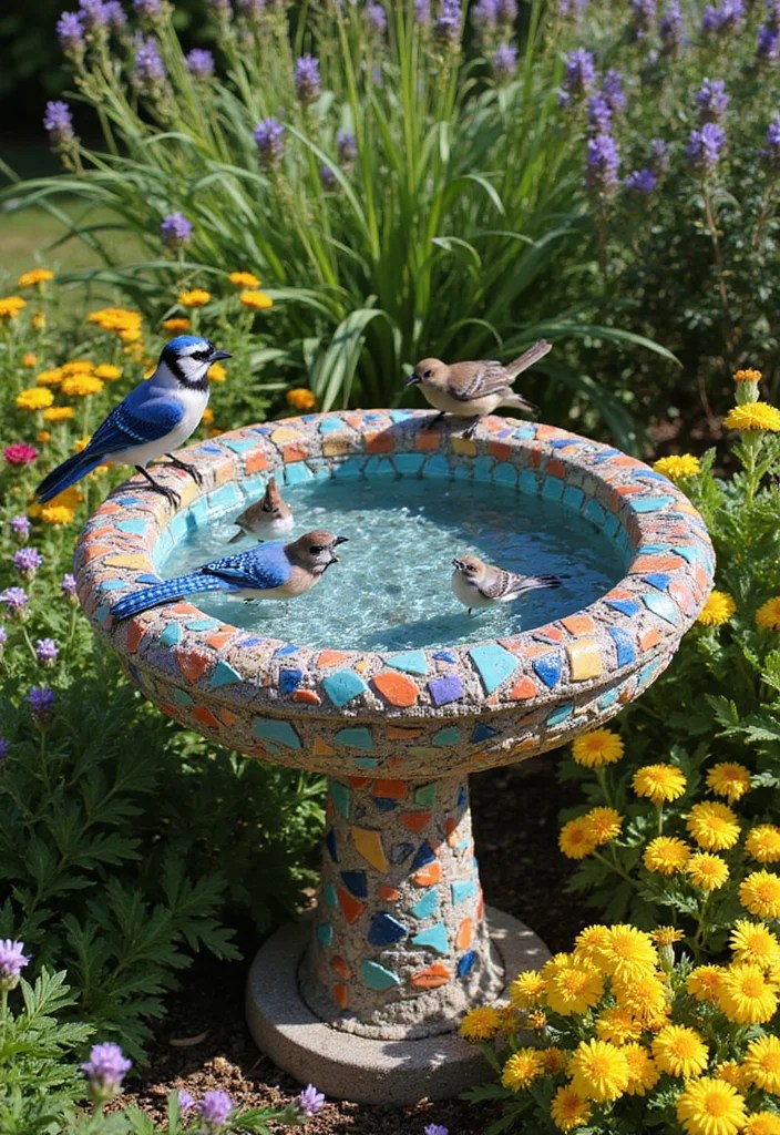 Bird Bath Ideas: 10 Creative Ways to Attract Birds to Your Garden! - 7. DIY Mosaic Bird Bath 1