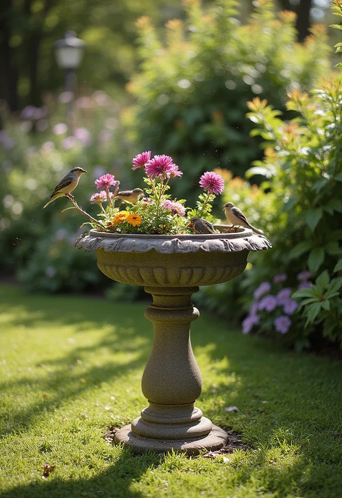Bird Bath Ideas: 10 Creative Ways to Attract Birds to Your Garden! - 9. Bird Bath with Built-in Planter 1