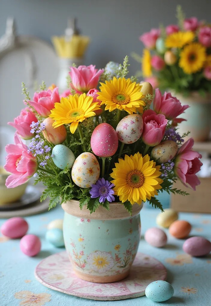 Create the Perfect Easter Floral Arrangement: 7 DIY Ideas That Wow! - 7. Colorful Easter Egg Floral Arrangement 1