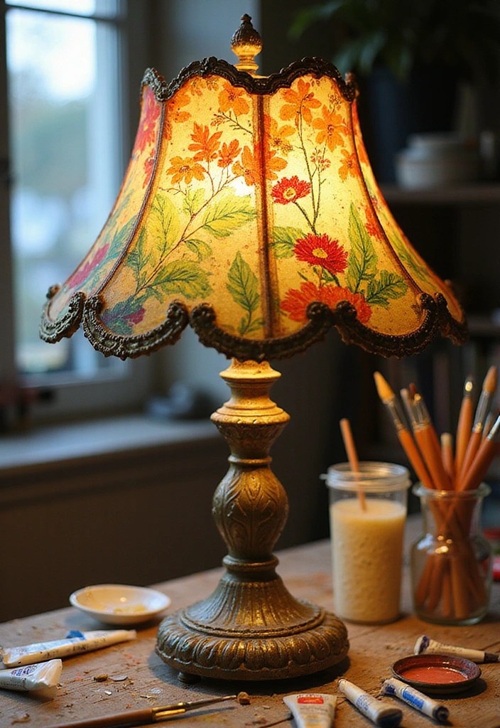Quick Hack: Transforming Ordinary Lampshades with Fabric Dye or Trim - 5. Nature-Inspired Designs with Fabric Paint 1