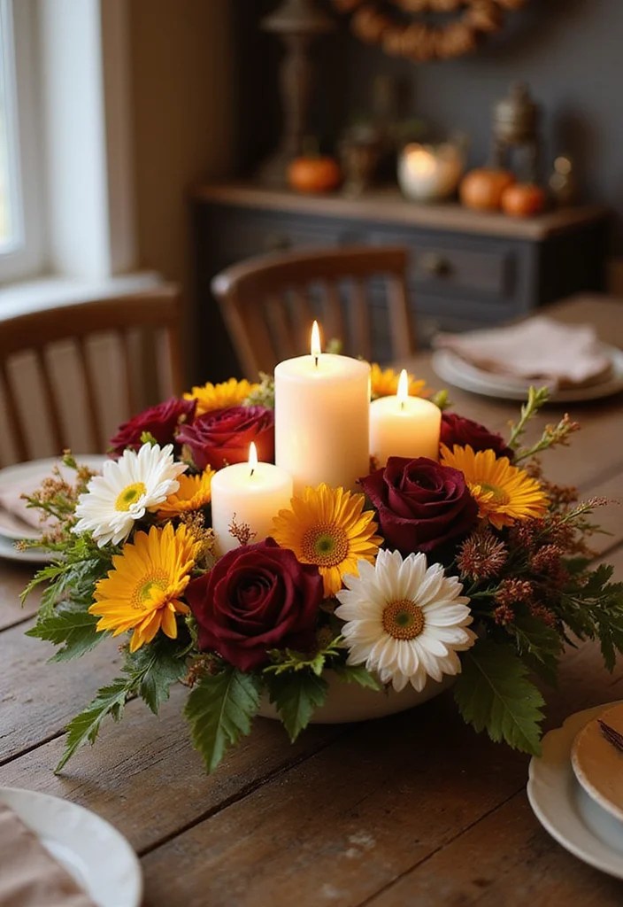 Thanksgiving Centerpieces Using Grocery Store Flowers - 6. Candlelit Floral Glow 1