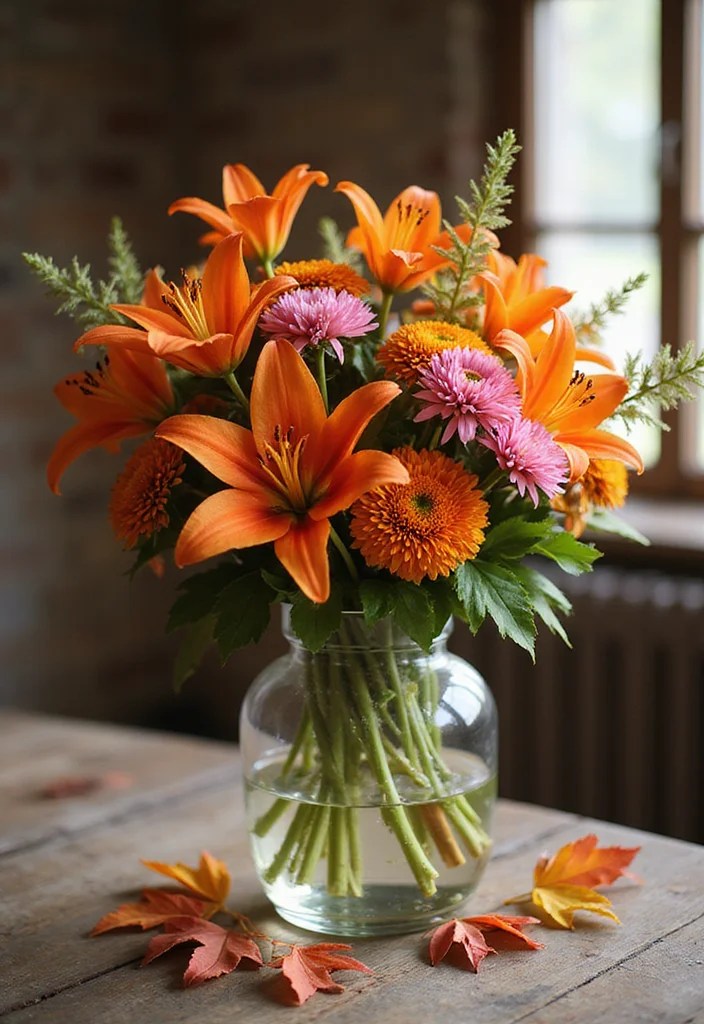 Thanksgiving Centerpieces Using Grocery Store Flowers - 7. Harvest Leaves and Flowers 1