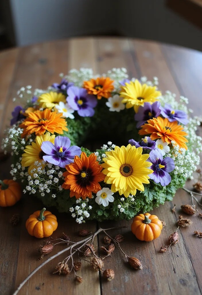 Thanksgiving Centerpieces Using Grocery Store Flowers - 9. Whimsical Floral Wreath 1