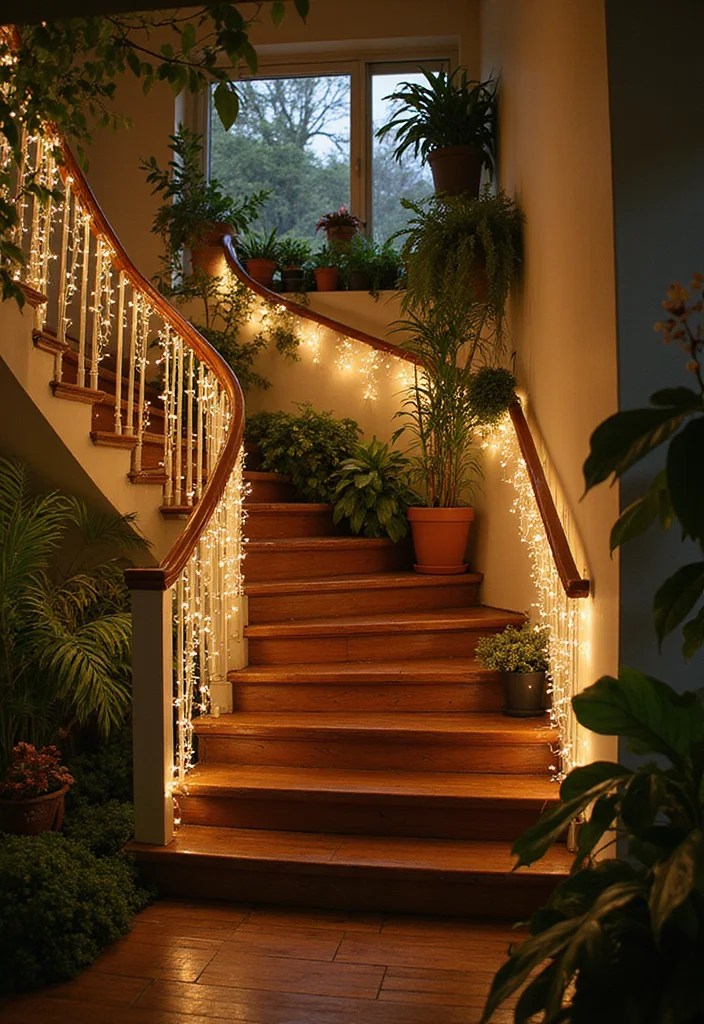 9 Indoor Staircase Garden Decor Tips You Can't Afford to Miss! - 4. Incorporate Fairy Lights 2