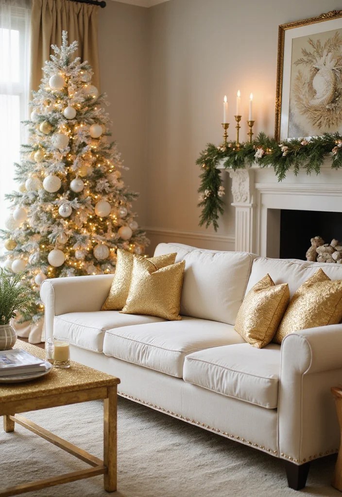 10 Cozy Christmas Living Rooms Without Red Decor - 4. Elegant Gold and White 1