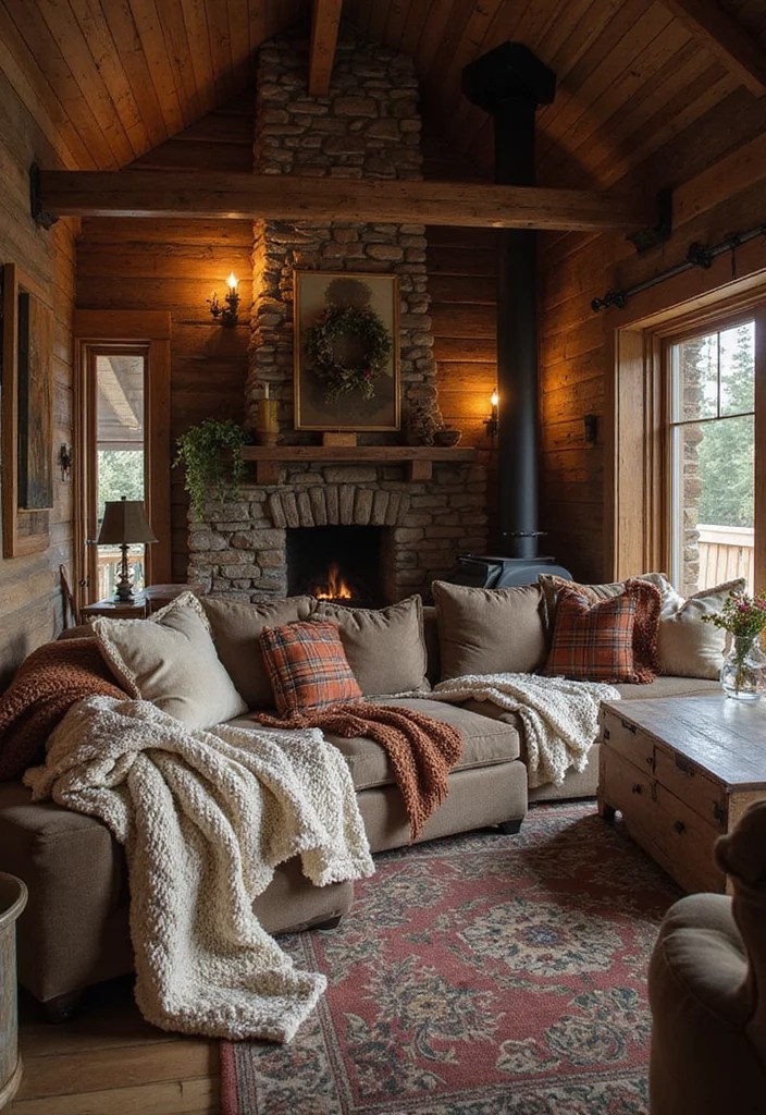 10 Cozy Christmas Living Rooms Without Red Decor - 9. Cozy Cabin Feel 1